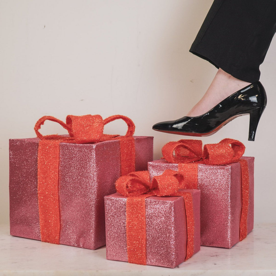 LED Weihnachtsdeko / Geschenkboxen – Rosa/Orange – 3er-Set