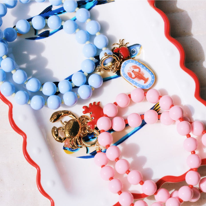 Halskette - Miyuki-Perlenkette XL - Hellblau/Gelb mit Charms