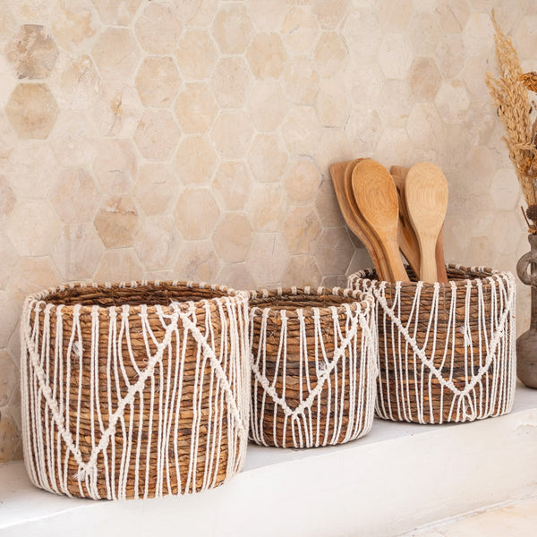 Boho Dekokorb ORIS - Pflanzenkorb - kleiner runder Aufbewahrungskorb