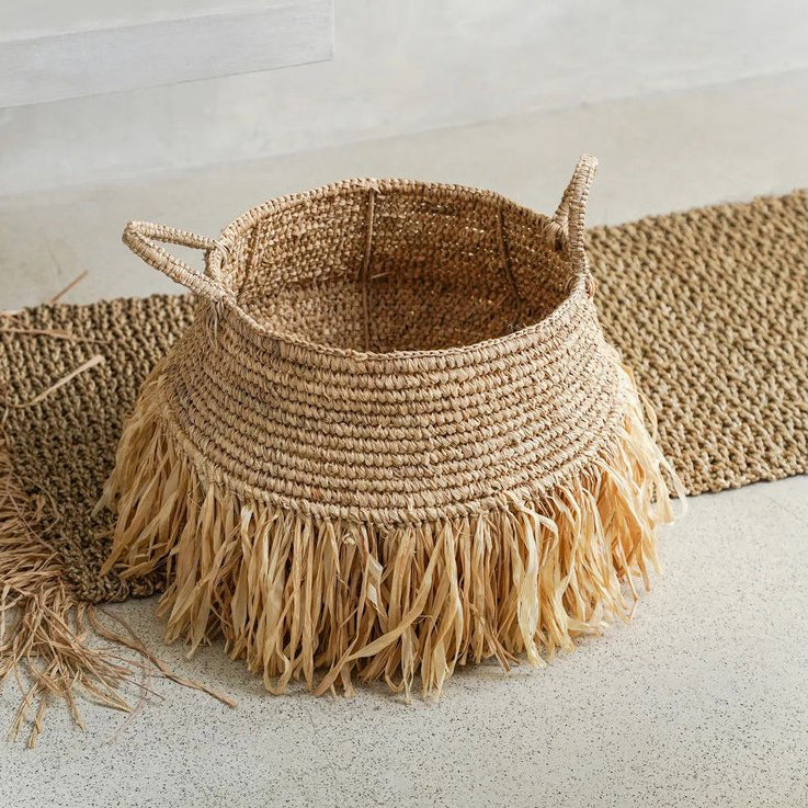 RAFFIA DELUXE Korb - Aufbewahrungskorb mit Griffen - Bast Natur M