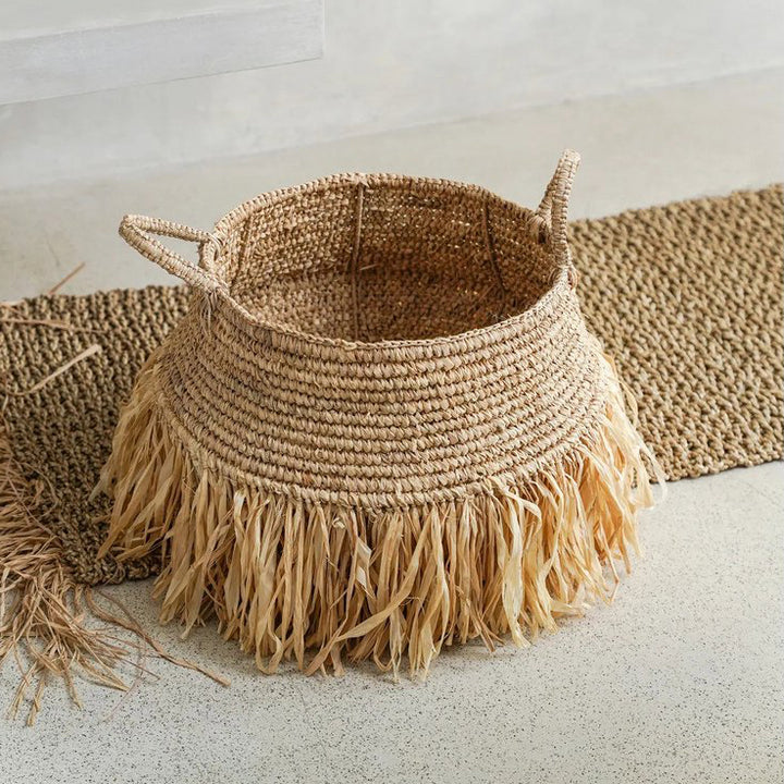 RAFFIA DELUXE Korb - Aufbewahrungskorb mit Griffen - Bast Natur M