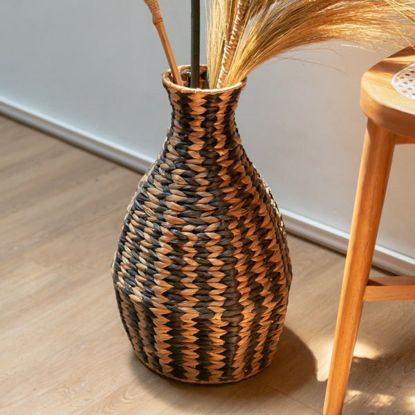 Handgefertigte Boho Vase DAYANA (schwarz) - Korbvase - Dekovase - Bodenvase