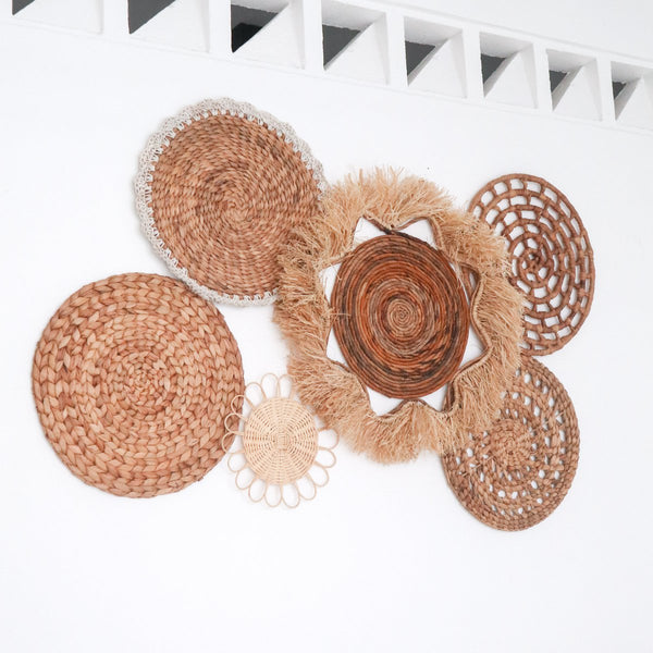 Handgefertigte Boho Wanddeko DALUM - Deko Korbmatten 6er-Set - Tischsets
