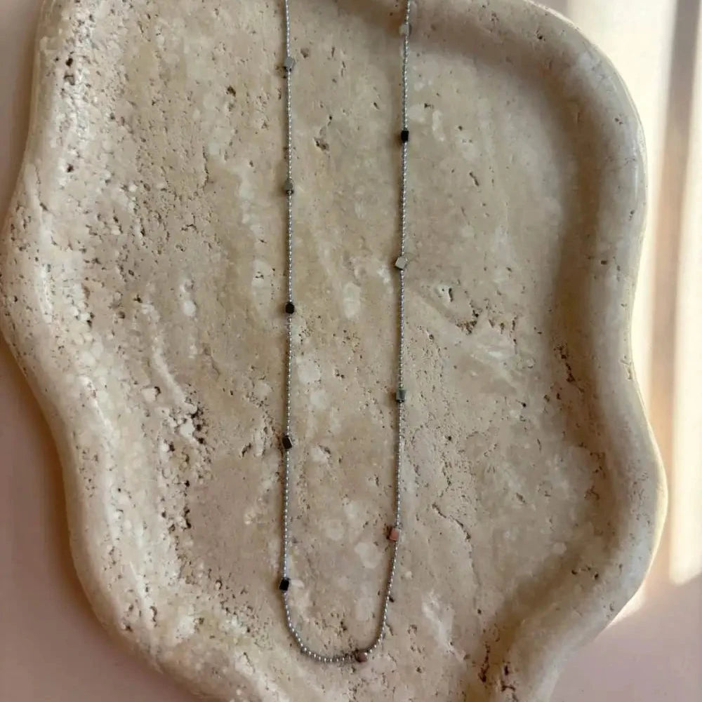 Halskette - filigrane Kette mit kleinen Cubes - silber