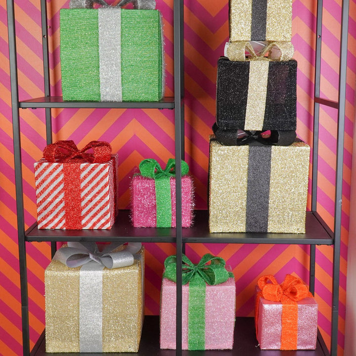 LED Weihnachtsdeko / Geschenkboxen – Gold/Silber – 3er-Set