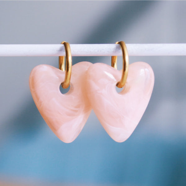 Ohrringe - RESIN HEART XL Hellrosa - Creole Gold