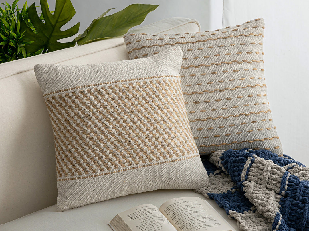 Dekokissen - Sofakissen - Zierkissen - Natur Baumwolle & Jute - 2er-Set