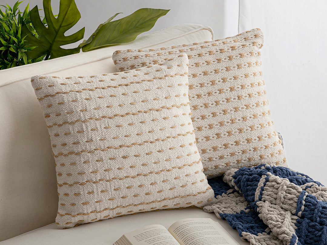 Dekokissen - Sofakissen - Zierkissen - Natur Baumwolle & Jute - 2er-Set