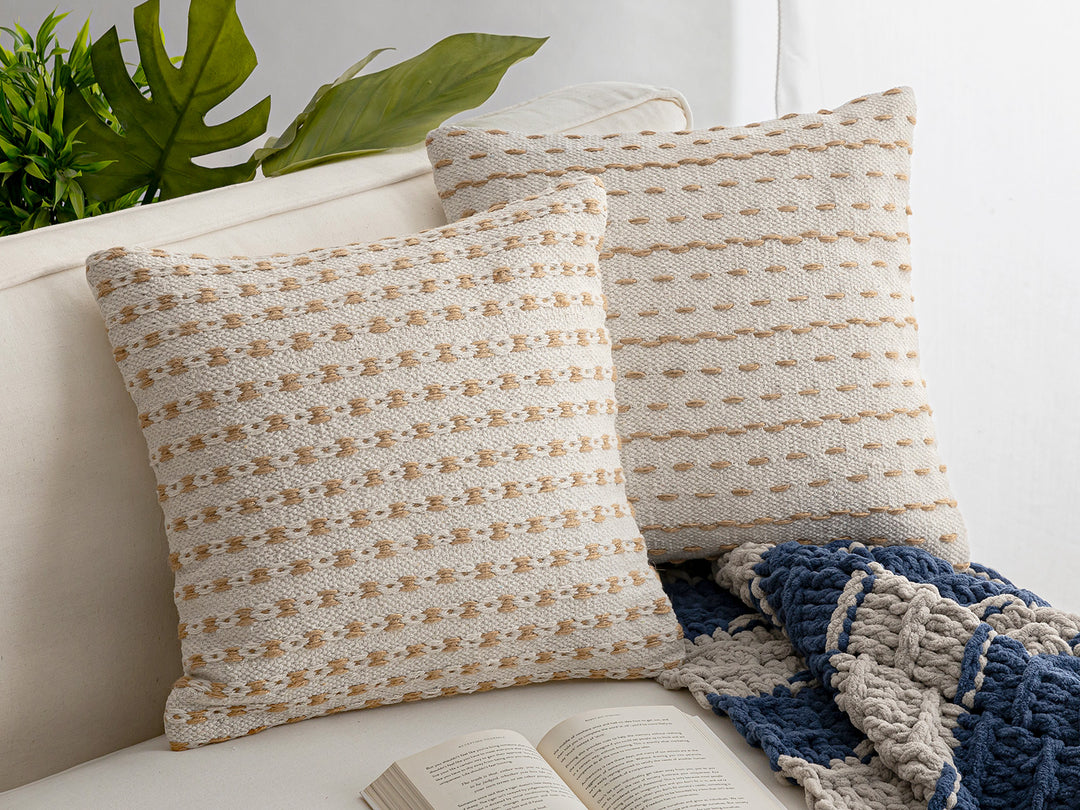 Dekokissen - Sofakissen - Zierkissen - Natur Baumwolle & Jute - 2er-Set