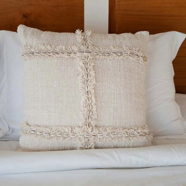 NOMAD Baumwoll Kissenbezug mit Muscheln - Baumwolle Natur 50x50