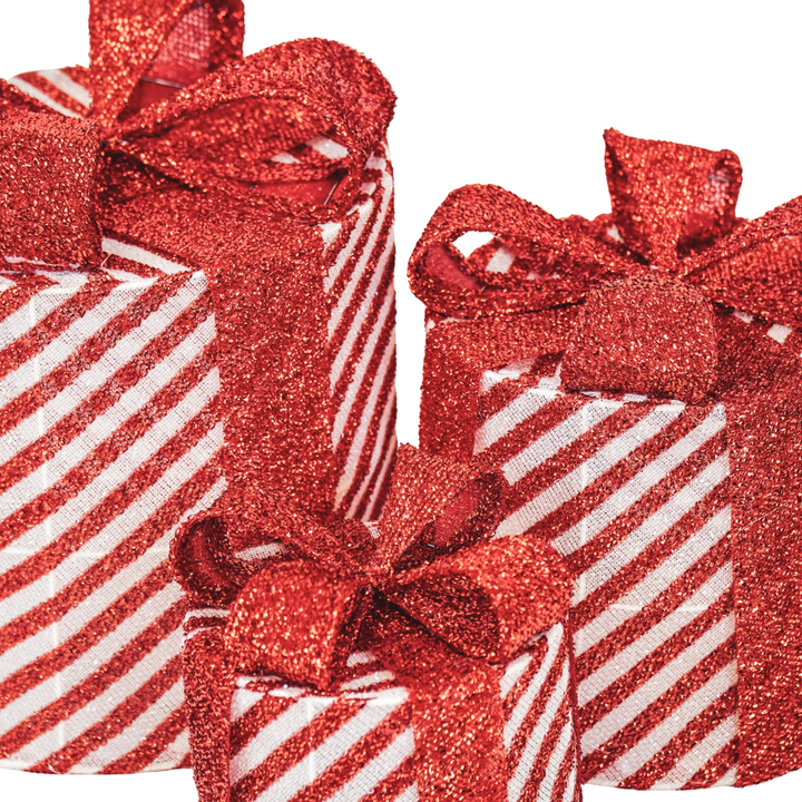 LED-Weihnachtsgeschenke – 3er-Set / rund – Rot/Weiß – 15/20/25 cm