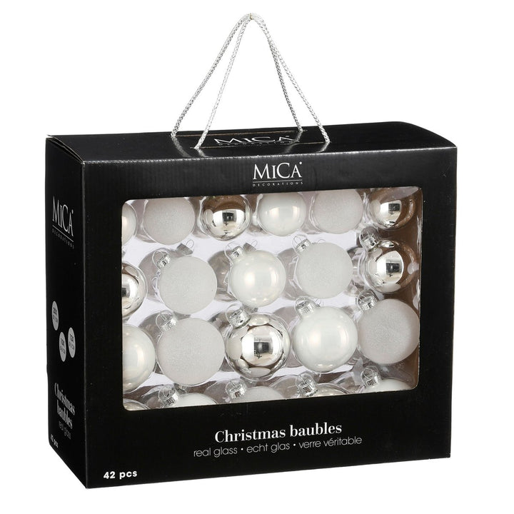 Glaskugeln - Weihnachtsbaumdeko - Weiß - 42 Stück