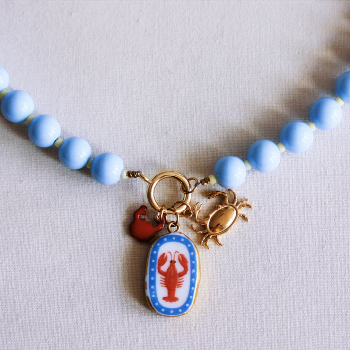 Halskette - Miyuki-Perlenkette XL - Hellblau/Gelb mit Charms
