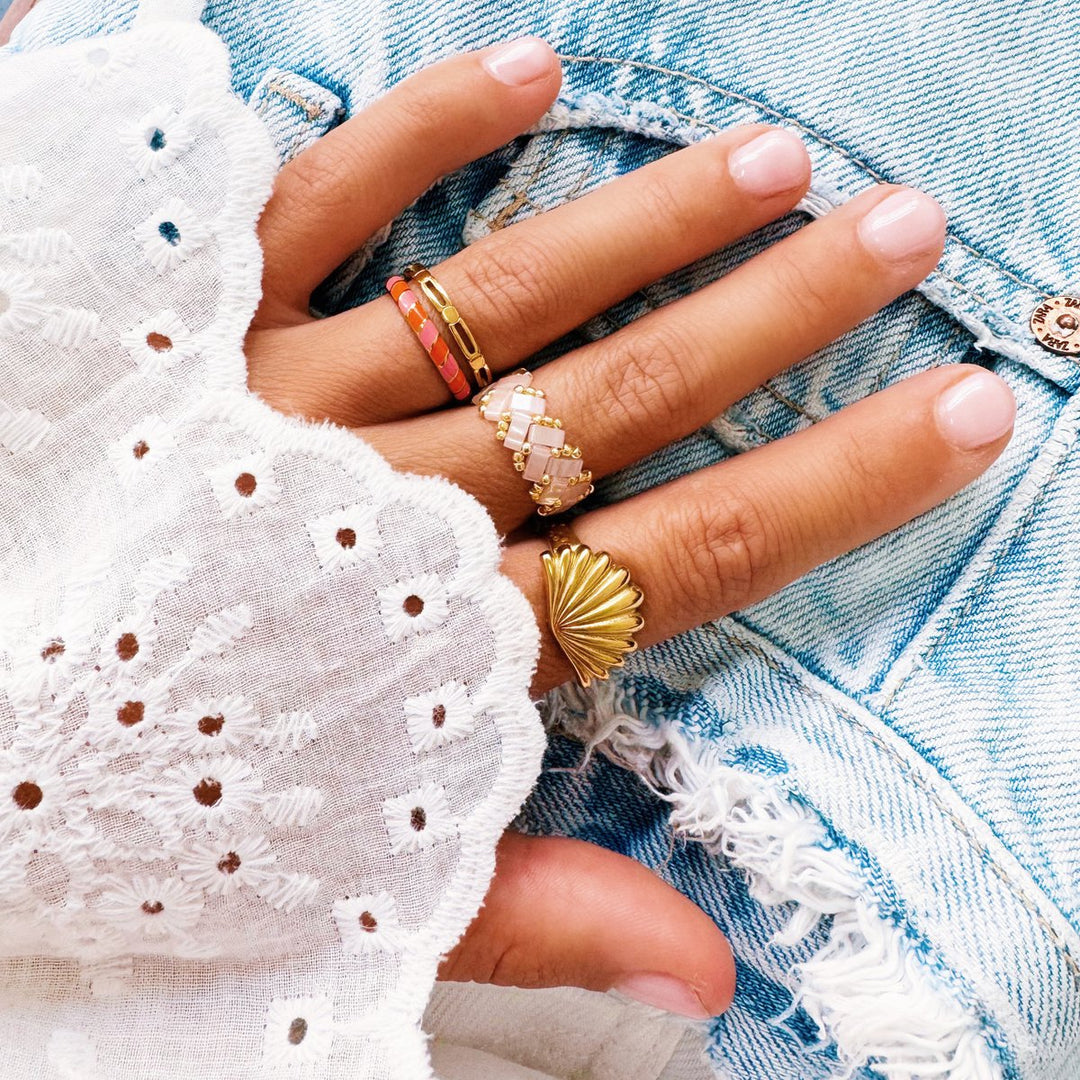 Ring - Miyuki-Perlen - TILABEAD Design - Hellrosa/Gold