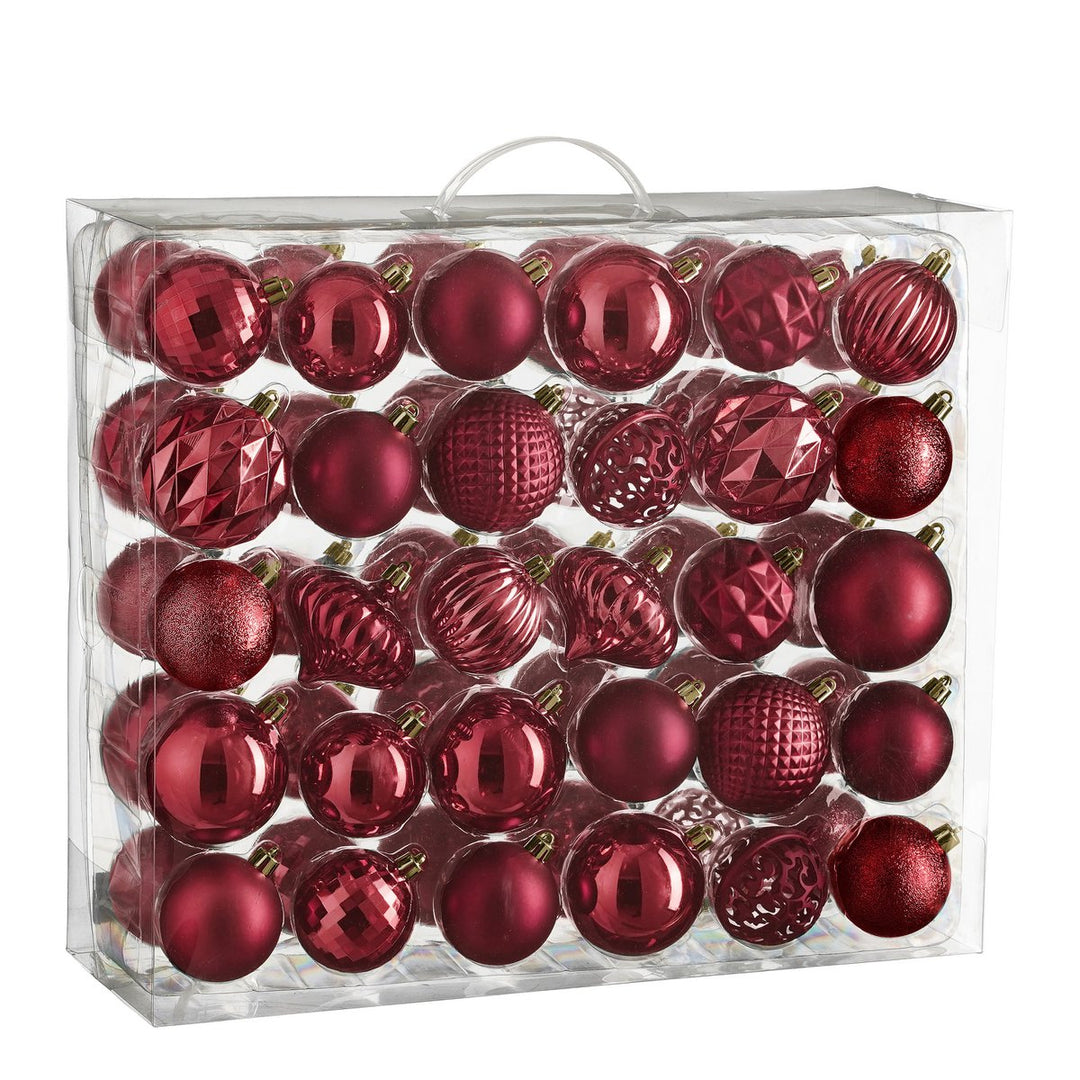 Weihnachtskugeln Set – 60 Stück – Ø7 cm – Kunststoff – Dunkelrot