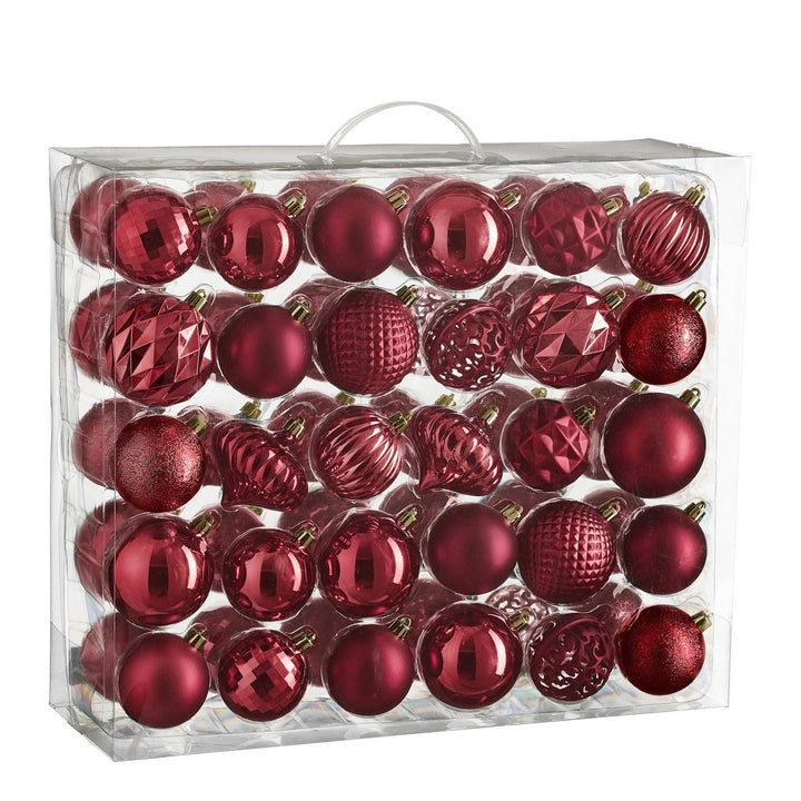 Weihnachtskugeln Set – 60 Stück – Ø7 cm – Kunststoff – Dunkelrot