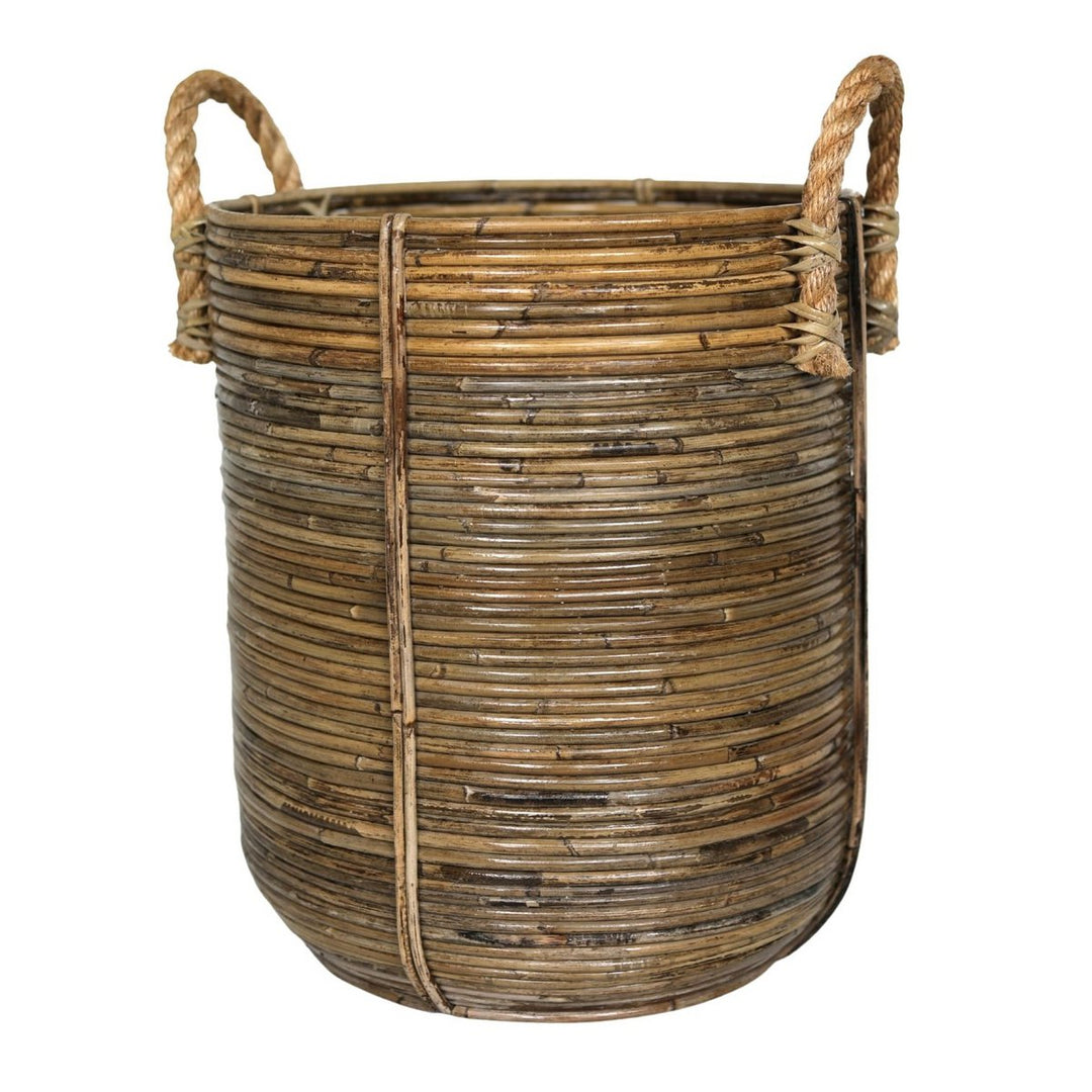 Rattan-Wäschekorb rund – handgefertigter Rattan-Pflanzkorb – großer dekorativer Boho-Korb (2 Größen Ø 35/40 cm) OTERE