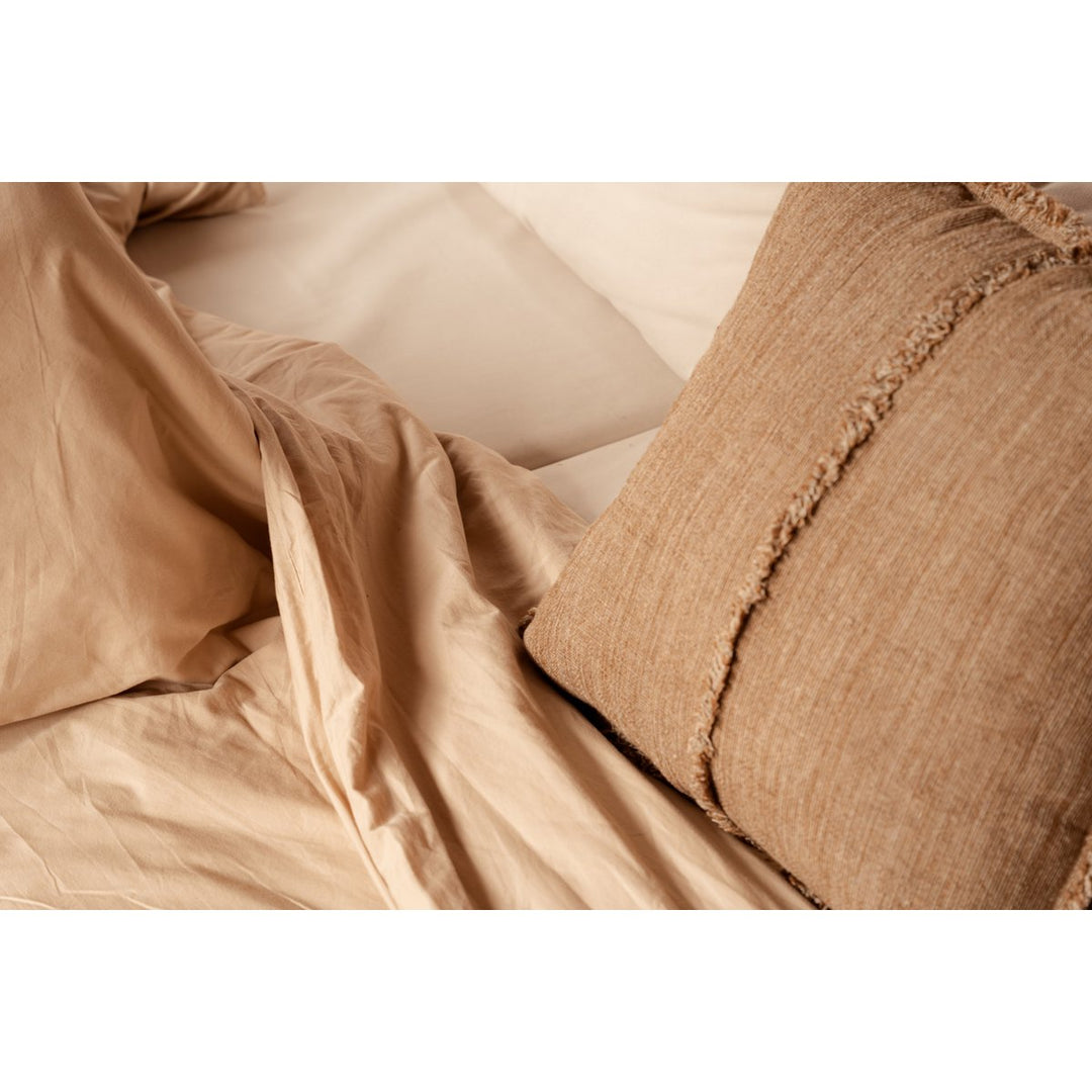 SAHARA FRINGE Kissenbezug mit Fransen - Leinen Naturbraun 50x50