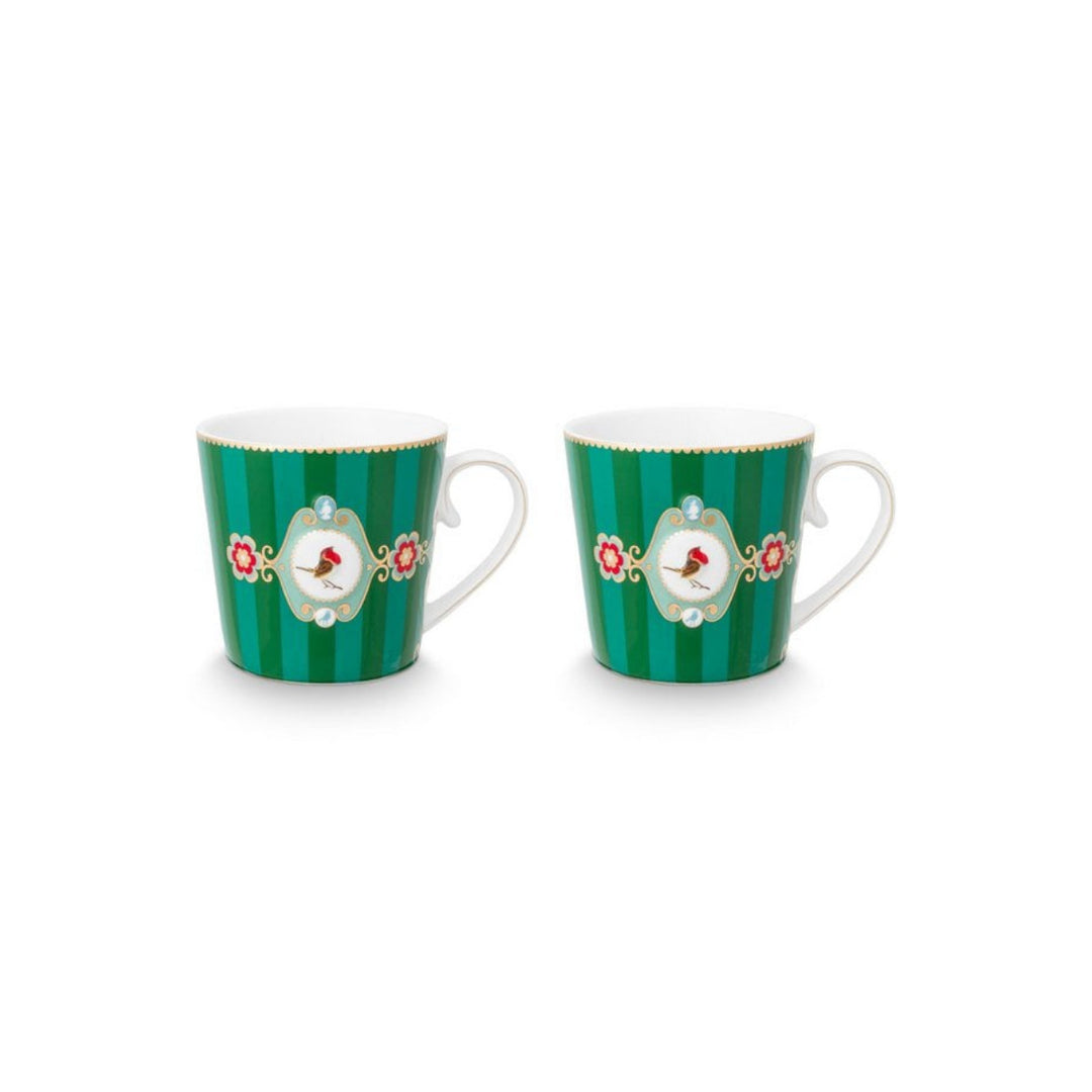 Tassen groß 2er-Set LOVE BIRDS MEDALLION Stripes GREEN