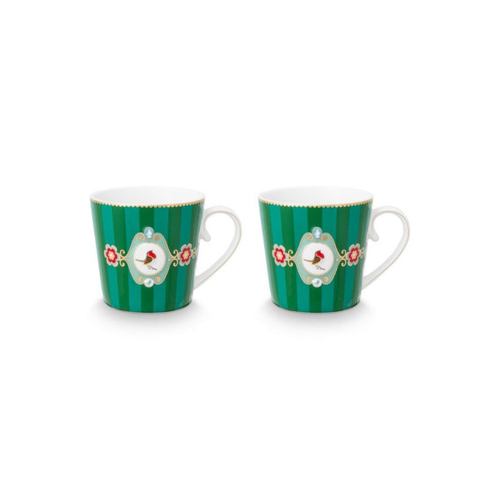 Tassen groß 2er-Set LOVE BIRDS MEDALLION Stripes GREEN