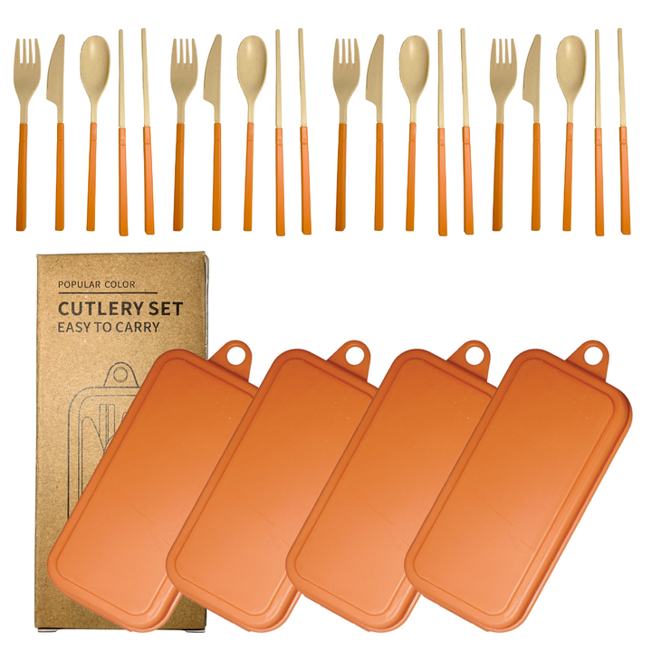Biobasiertes Besteckset, faltbar – Orange – 4er Set