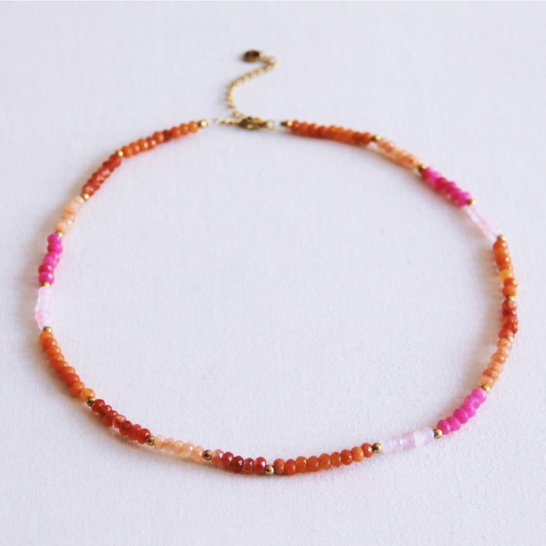Halskette - Miyuki-Perlen - Facetten Coral/Pink/Orange