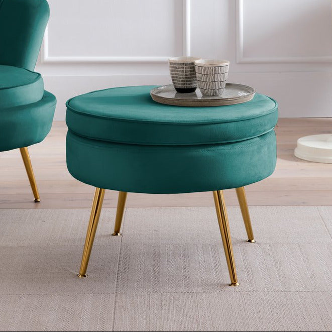 Hocker ARIELLE - Sitzpouf - Rund Samt Grün