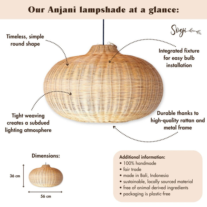 Handgefertigter Rattan-Lampenschirm ANJANI – Pendelleuchte – Boho Deckenlampe