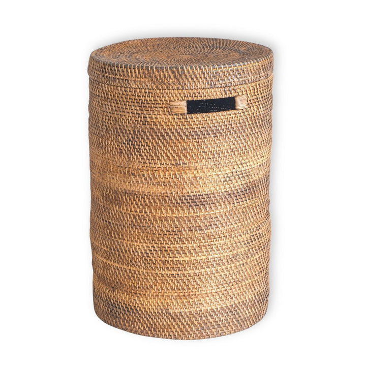 Boho Aufbewahrungskorb SARI - Handgefertigter Wäschekorb mit Deckel - braun