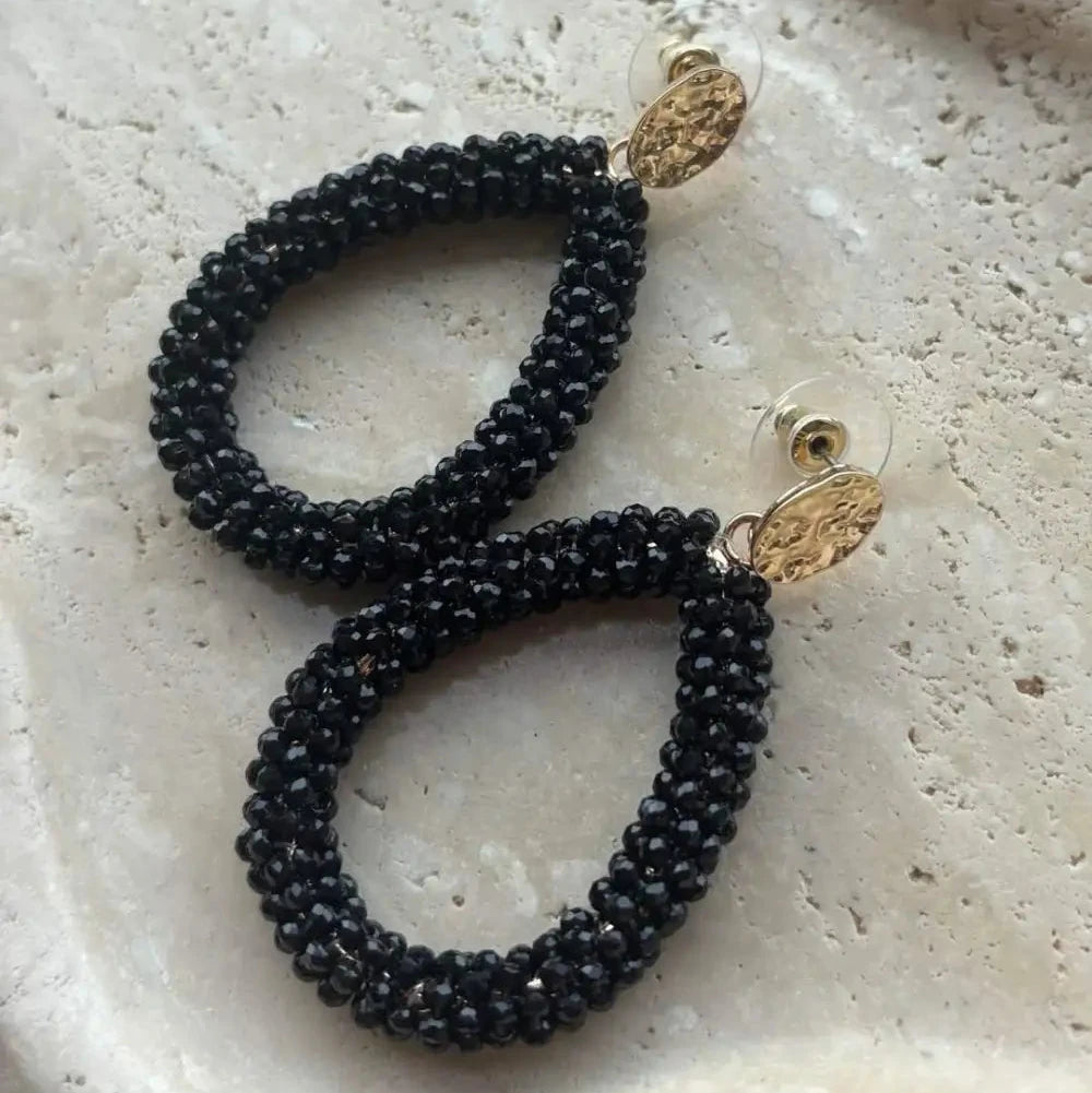 Statement Ohrringe - Glitzertropfen - Ohrstecker schwarz/gold