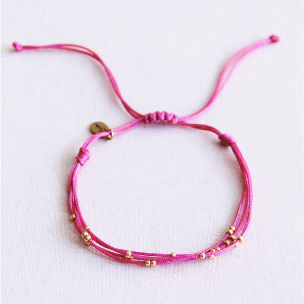 Armband - Satinband PEARLS Gold - Fuchsia
