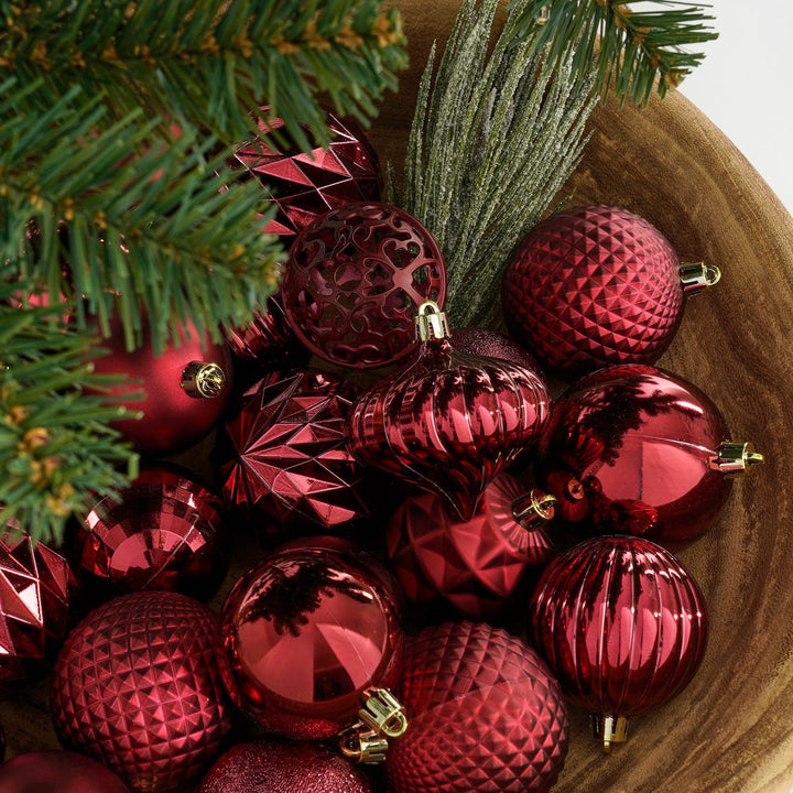 Weihnachtskugeln Set – 60 Stück – Ø7 cm – Kunststoff – Dunkelrot
