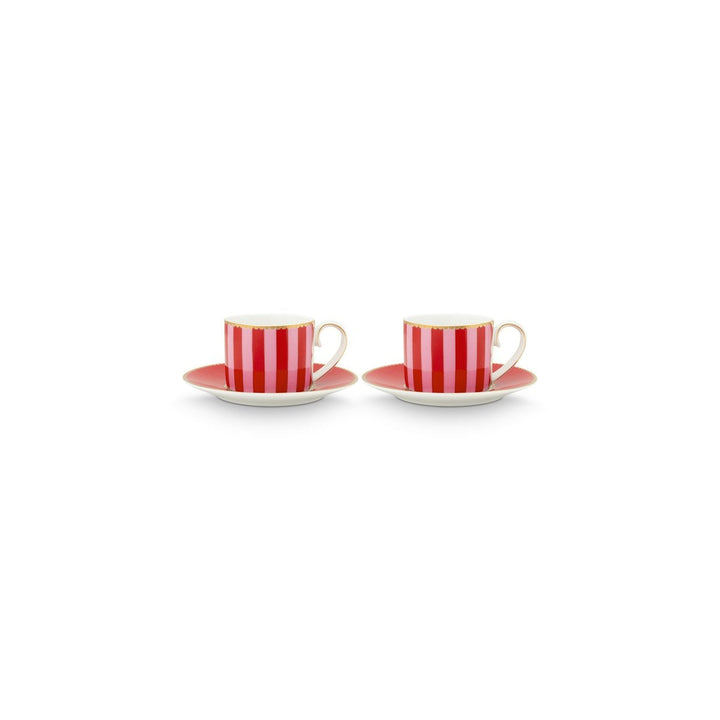 Espressotassen 2er-Set LOVE BIRDS MEDALLION Stripes RED