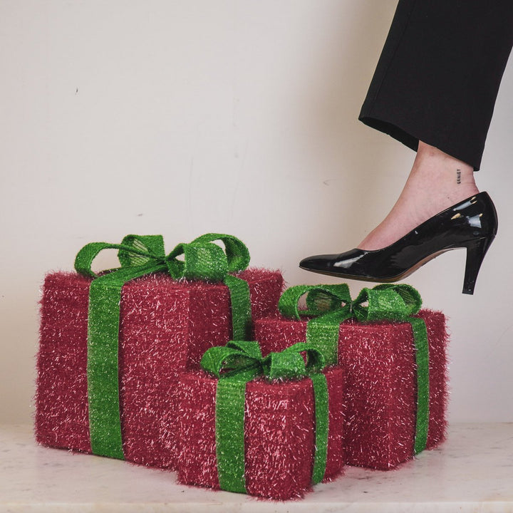 LED Weihnachtsdeko / Geschenkboxen – Pink/Grün – 3er-Set