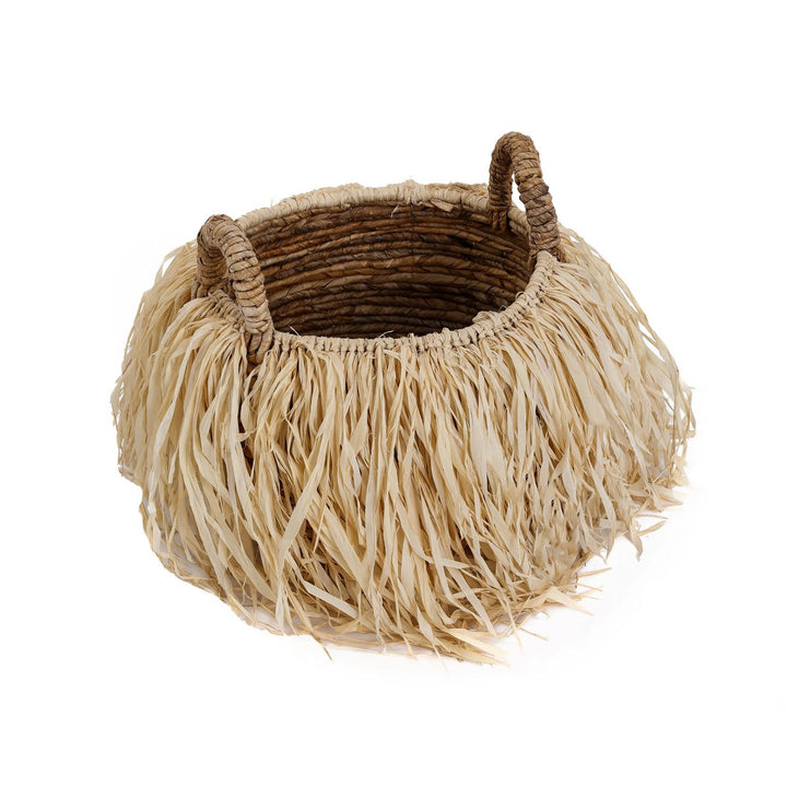 RAFFIA Korb - Aufbewahrungskorb mit Griffen - Bast Natur M