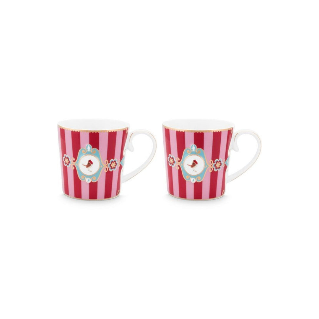 Tassen klein 2er-Set LOVE BIRDS MEDALLION Stripes RED