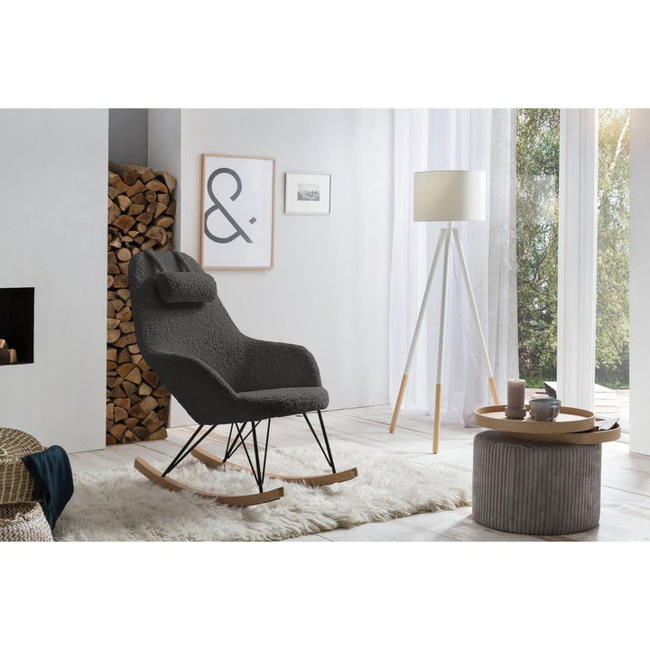 Schaukelstuhl LAYBACK - Relaxsessel mit Armlehnen - Teddyfell Grau