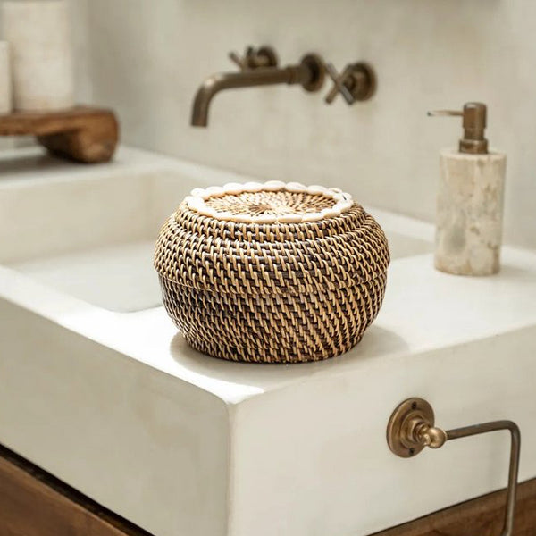 COLONIAL PEEK-A-BOO Korb - Dekokorb mit Deckel - Naturbraun - S