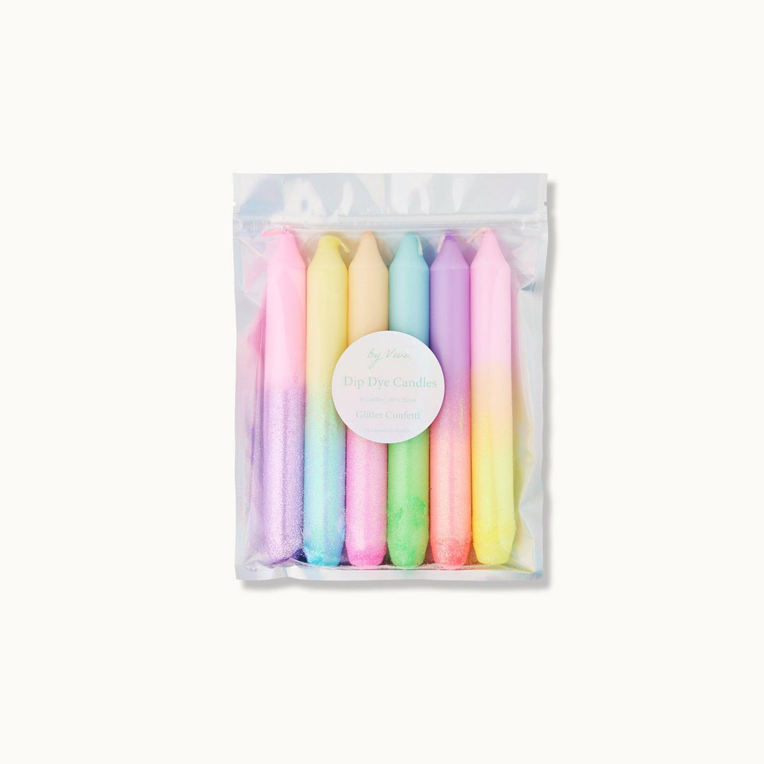 Dip Dye Kerzen 6er-Set GLITTER CONFETTI
