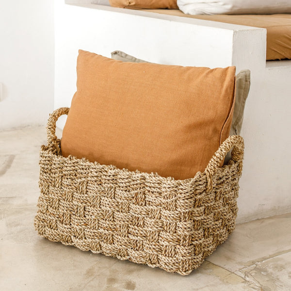 Handgefertigter Korb mit Griffen BATIK - Aufbewahrungskorb - Regalkorb - Boho Dekokorb