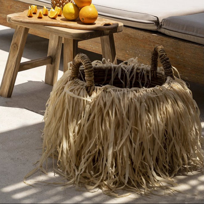 RAFFIA Korb - Aufbewahrungskorb mit Griffen - Bast Natur L