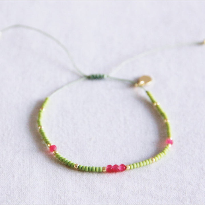Armband - Miyuki-Perlen - Facetten Grün/Kirschrot