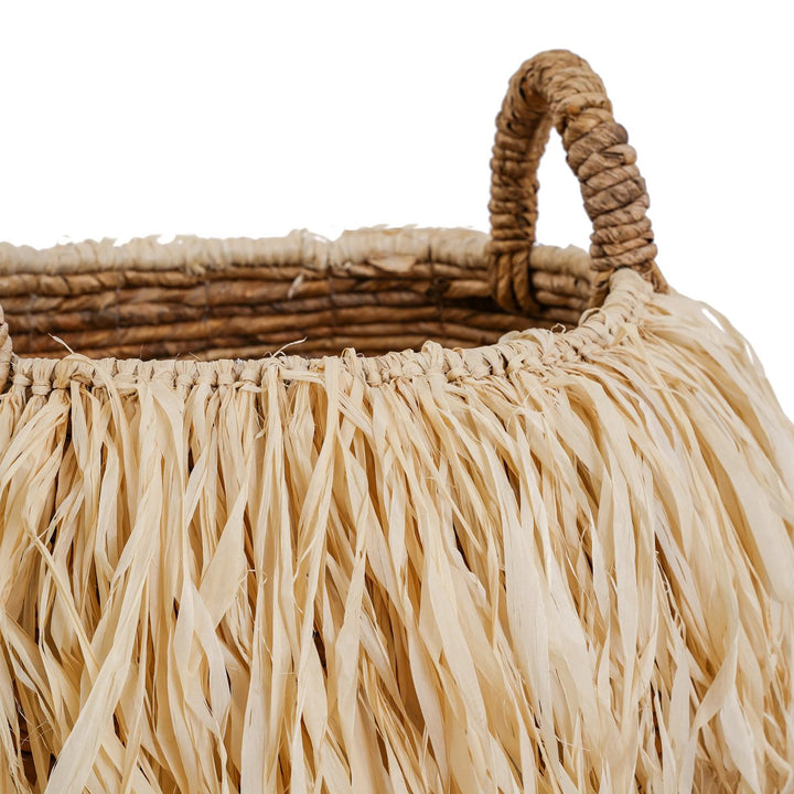 RAFFIA Korb - Aufbewahrungskorb mit Griffen - Bast Natur M