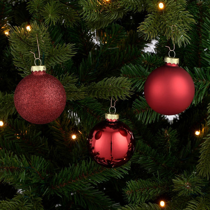 Glaskugeln - Weihnachtsbaumdeko - Dunkelrot - 26 Stück