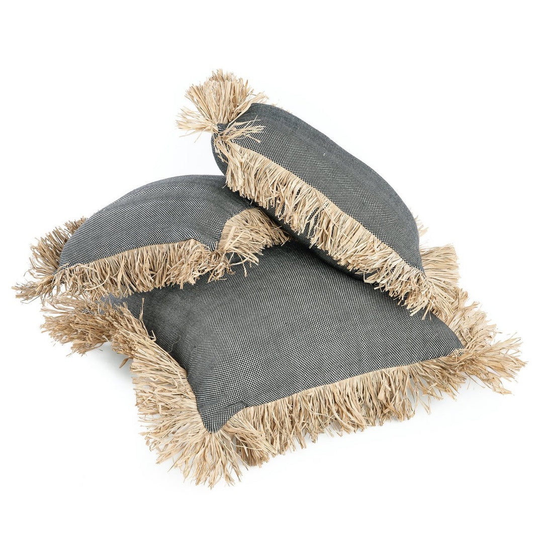 COTTON BONITA Kissenbezug - Baumwolle mit Raffia Fransen 30x50