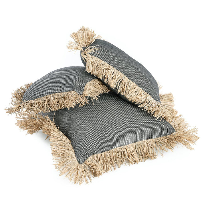 COTTON BONITA Kissenbezug - Baumwolle mit Raffia Fransen 30x50
