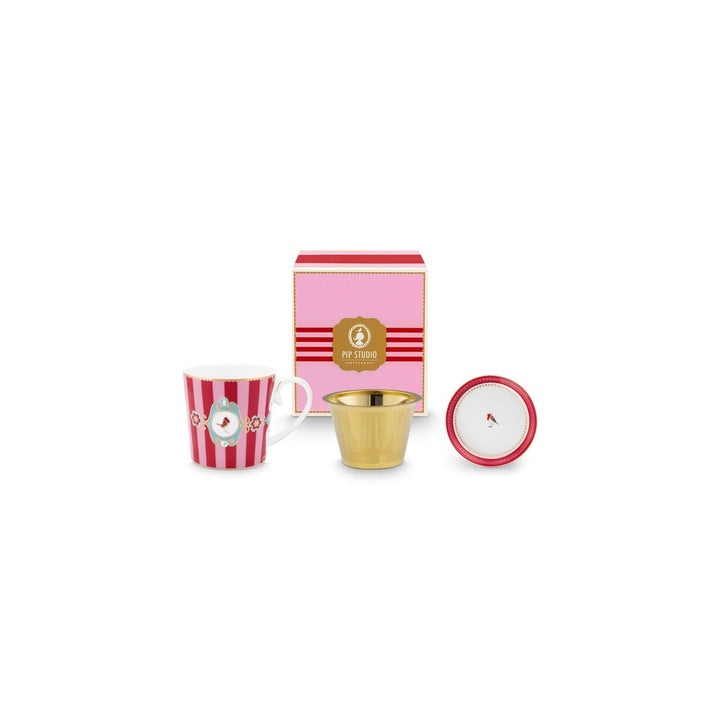 Tea for One LOVE BIRDS MEDALLION Stripes RED
