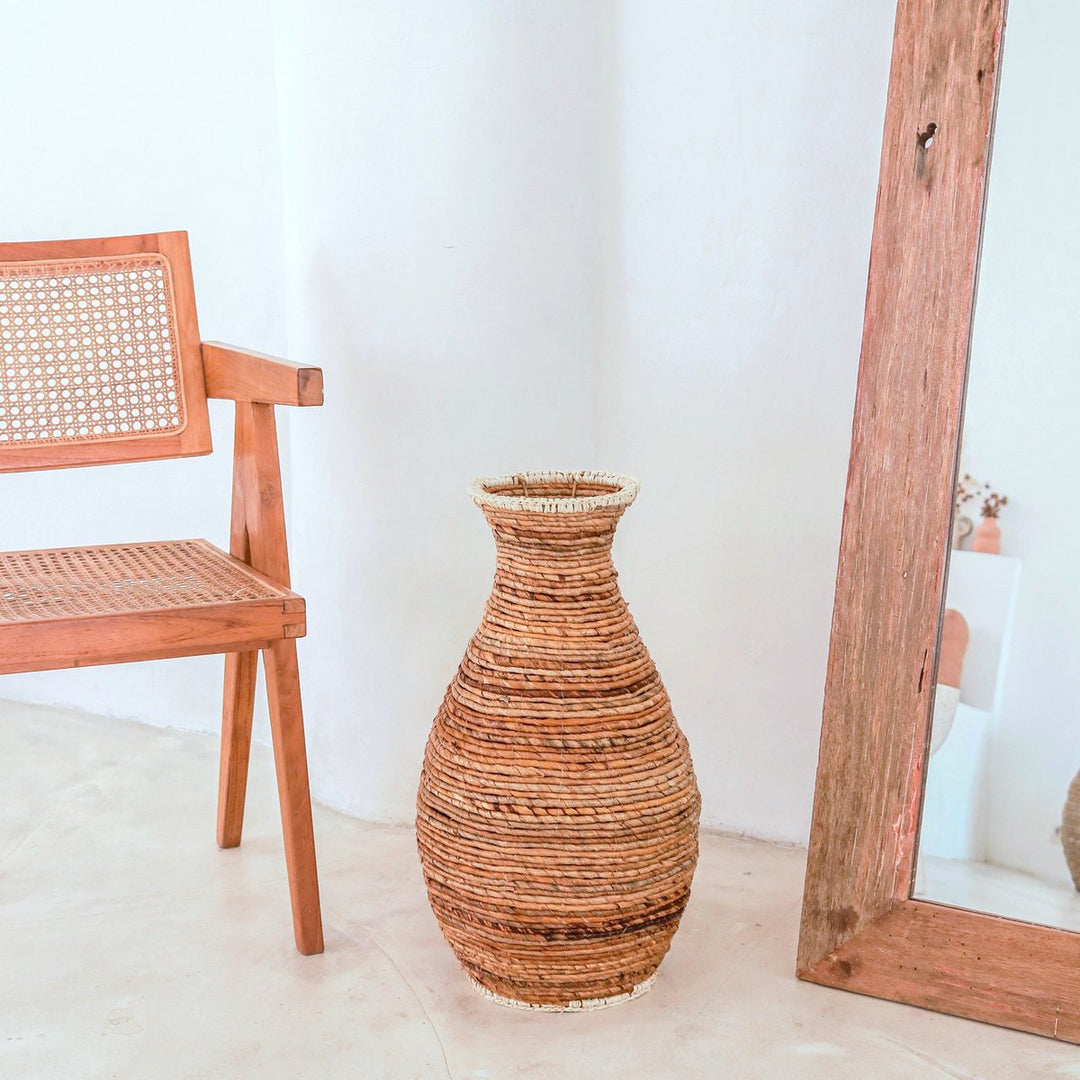 bauchige Bodenvase TUMBAK - handgefertigte Boho Korbvase