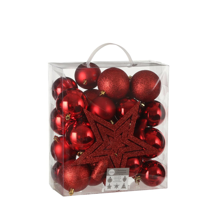 Weihnachtskugeln Set mit Spitze - 40 Stück - Ø8 cm – Kunststoff – Rot
