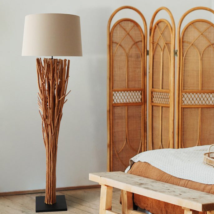 Stehleuchte EAVAN - Deko Lampe - Leinen/Treibholz Natur 175cm